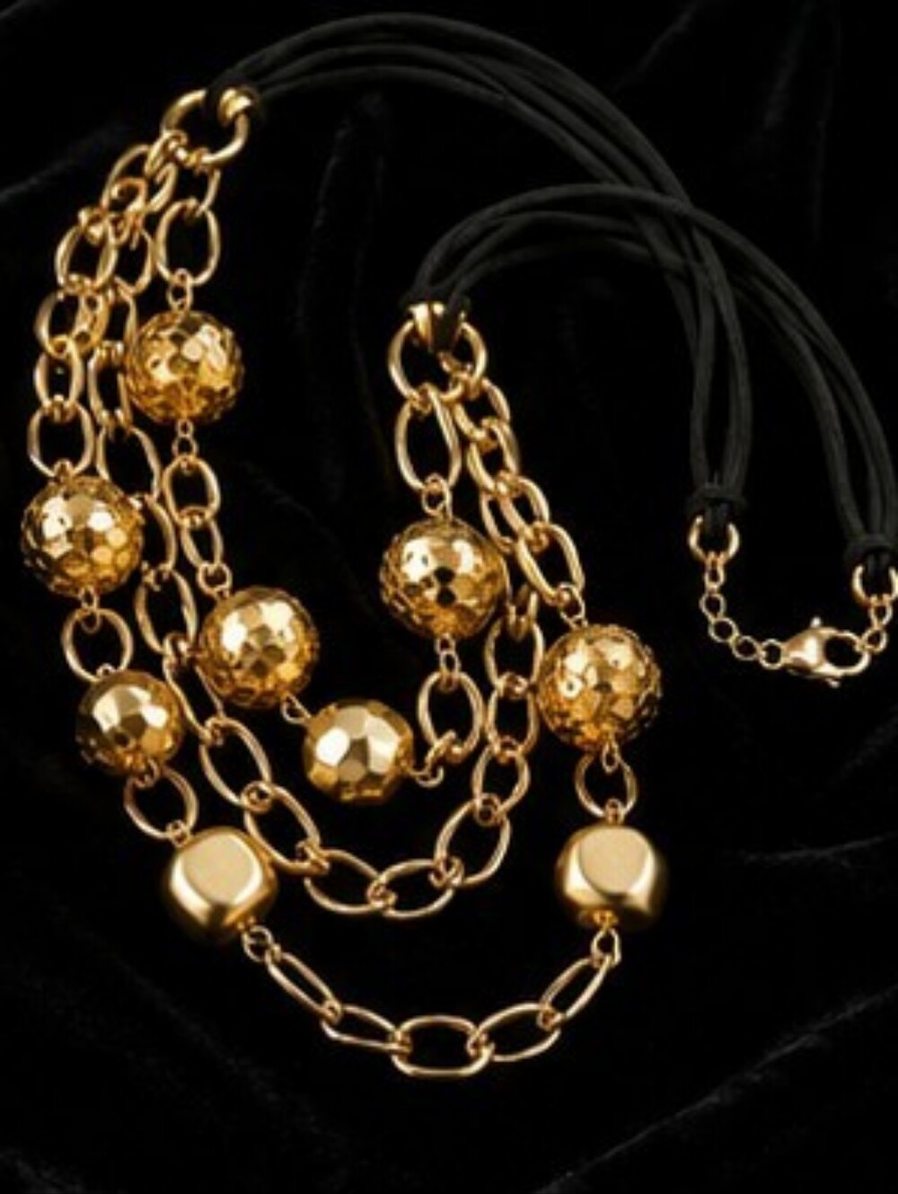Vintage 1980s Gold Statement Necklace Triple Suede Cord Multi Strand Chunky - Picture 8 of 11